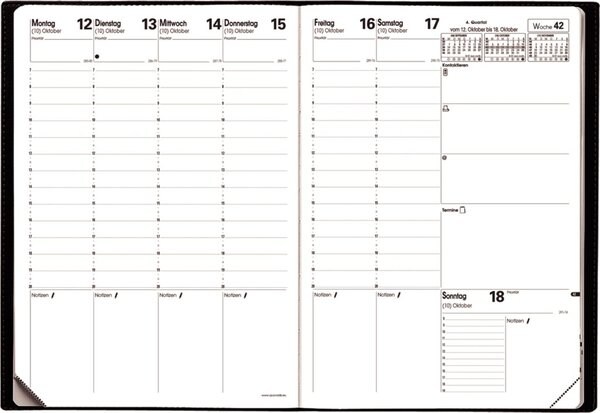 QUO VADIS Wochenkalender Prenote VZ Impala "Agenda Planing®", 1 Woche = 2 Seiten, Maße: 21 x 29,7 cm, schwarz Image