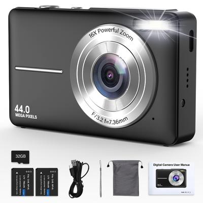 Digital Camera 44mp 16x Digital Zoom Cameras For Vlogging 1080p Hd Cameras Anti-shake Professional Photography Camera For Taking Photos, Recording Videos, And Webcam, With 32g Tf Card For Teens Gifts