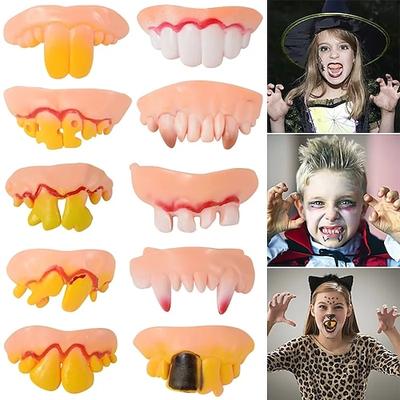 10 teile/satz Halloween Dekoration Simulation Zähne Streich Spielzeug Halloween Cosplay Prop Vampir Zombie Teufel Zahnersatz Reißzähne faulen gefälschten Zahn Image