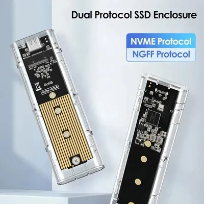 M.2 NVME PCIe NGFF SATA Dual Protocol SSD Case Clear USB Type C 10Gbps PCI-E M2 SSD Transparent