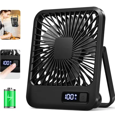 Desk Fan, Portable USB Rechargeable Fan, 180° Tilt Folding Personal Fan With Power Display, 5 Speeds