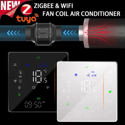 TUYA Zigbee&Wi-Fi 2/4 Pipe Fan Coil Room Thermostat - HVAC Temperature Controller For Heating And