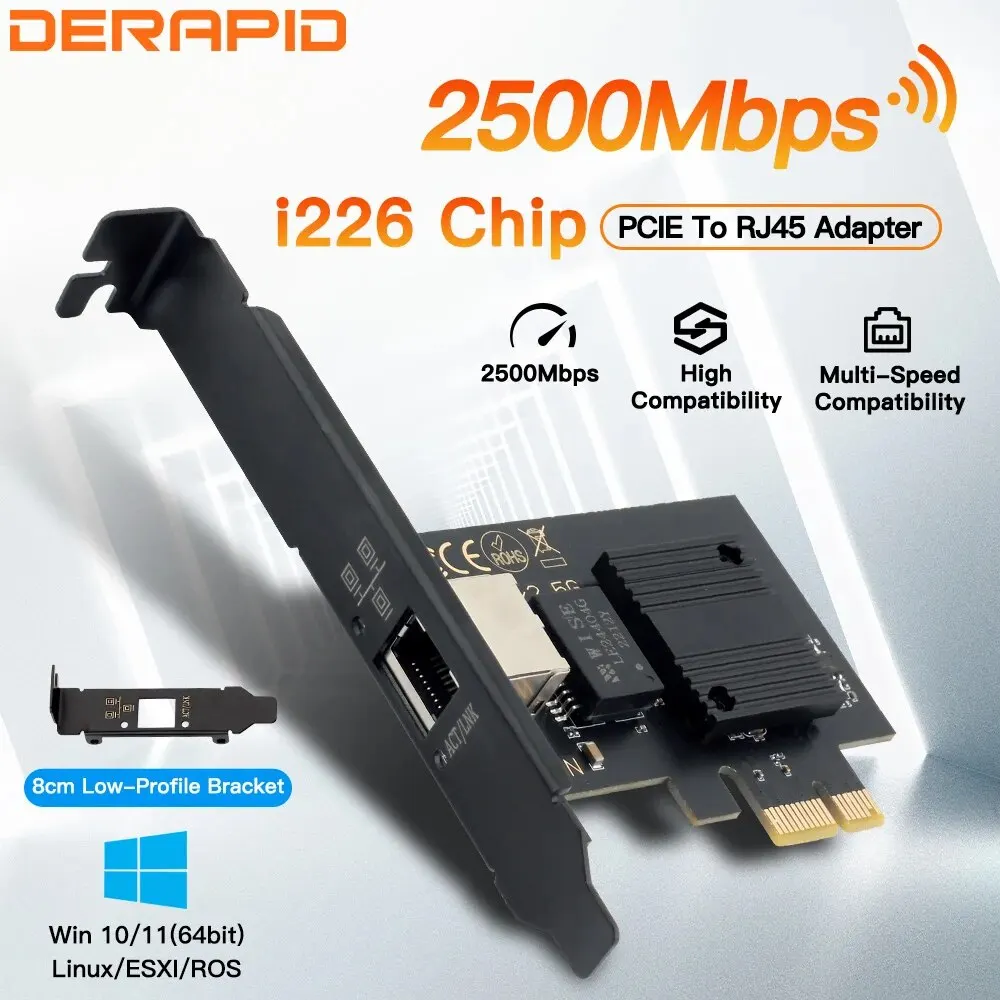 Intel I226-V PCIE zu RJ45 Netzwerkadapter 2,5G Gigabit Ethernet 100/1000/2500Mbps RJ45 LAN Controller für Desktop/PC Einfaches Set Image