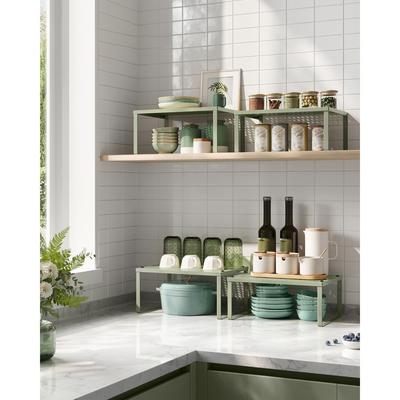 Cabinet Shelf Organizers, Spice Racks, Stackable, Expandable, Set of 4 Metal Kitchen Counter Shelves