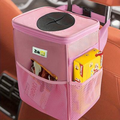TEMU Zukmi Polyester Trash Can, Waterproof, Multipurpose, Collapsible And Portable, With Lid And Storage Pockets, For Car, Truck, Suv, Home, Office Image