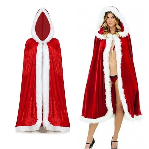 Noël rouge velours à capuche cape manteau sexy santa cosplay costumes de noël femmes carnaval fête clubwear hiver chaud robe manteau