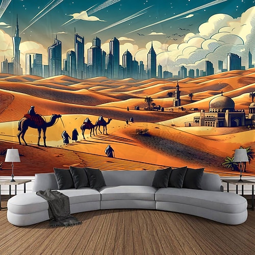 Natur Wüste Kamele hängen Wandteppich Kunst große Wandteppich Wandbild Dekor Fotografie Hintergrund Decke Vorhang Haus Schlafzimmer Wohnzimmer Dekoration Wandtuch XXL Natur Image