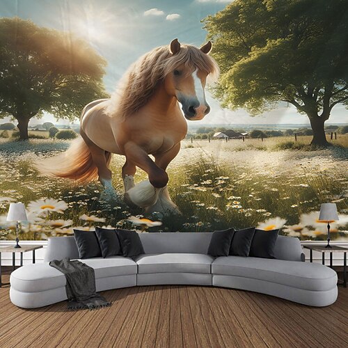 Tier Pferd Strand hängen Wandteppich Kunst große Wandteppich Wandbild Dekor Fotografie Hintergrund Decke Vorhang Haus Schlafzimmer Wohnzimmer Dekoration Image