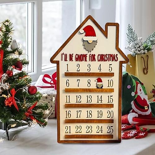 Weihnachts-Countdown-Kalender, Adventskalender, Holzklötze, Weihnachts-Countdown-Schild mit Weihnachtszwerg für die Weihnachtsdekoration zu Hause