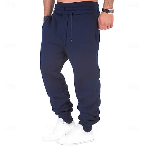 Herren Jogginghose Jogginghose Jogger Fleecehose Kordelzug Tasche Elastischer Bund Einfarbig Weich Schweißableitend Wochenende Streetwear Einfach Lässig / Sportlich Schlank Dunkelgrau Schwarz Image