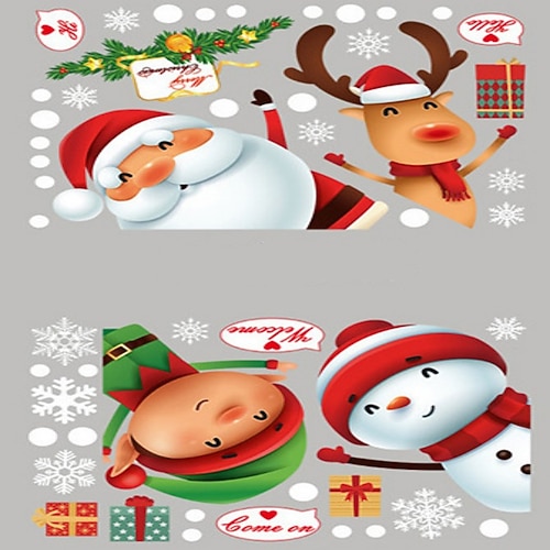 Weihnachtsaufkleber, Weihnachtsmann, Schneemann, Glasaufkleber, Fensterdekoration, Schneeflocke, Elch, Fensteraufkleber, doppelseitiger Effekt, Dekoration Image