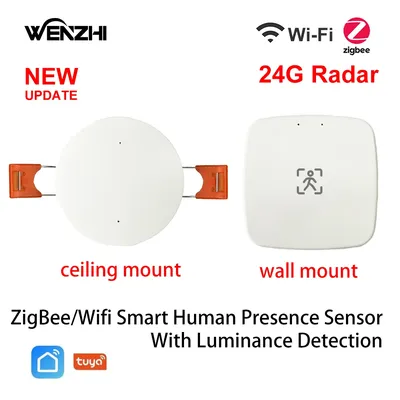 ZigBee Wifi 24G MmWave Radar Human Presence Motion Sensor With Luminosity/Distance Detection