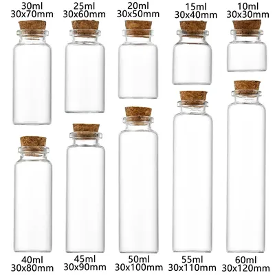 10/20pcs 10ml 15ml 20ml 25ml 30ml Cute Clear Glass wishing Bottles with Cork Stopper Empty Spice Bottles Jars DIY Crafts Vials