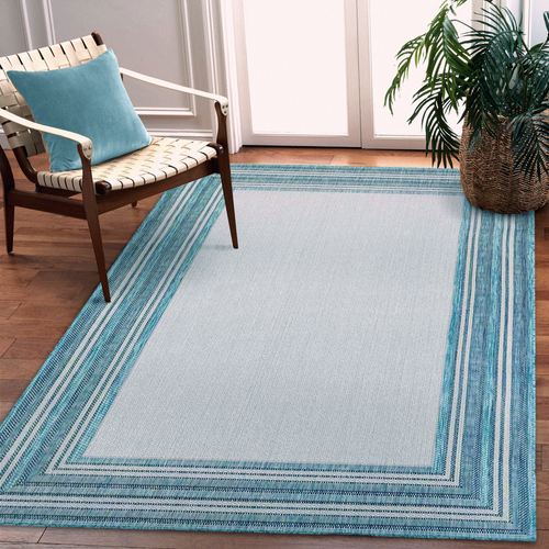 Prince Border Rectangle Rug, 4'10"" x 7'6"", Aqua
