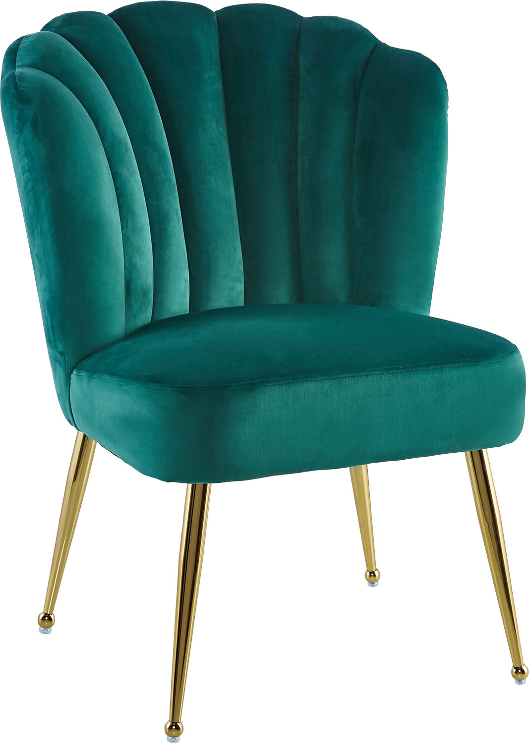 Polsterstuhl KAYOOM "Stuhl Lalie 125, Rückenlehne im Retro-Stil, ausgefallene Rückenlehne", grün, B:67cm H:87cm T:70cm, Sitzbezug:100% Polyester Gestell:100% Eisen, Stühle, Polsterstuhl, Rückenlehne in Muschel-Design, Samtbezug, goldene Metallbeine Image