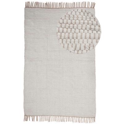 Teppich CARPETFINE "Kelim Chindi uni, auch als Läufer", weiß, B:190cm H:5mm L:290cm, Baumwolle, Teppiche, Wendeteppich, reine Baumwolle, handgewebt, Uni-Farben, mit Fransen Image