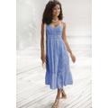 Midikleid BUFFALO, Damen, Gr. 46, N-Gr, blau (rauchblau), Web, Obermaterial: 100% Baumwolle. Futter: 100% Baumwolle, unifarben, modisch, figurbetont ca. Mitte Wade, V-Ausschnitt, ohne Ärmel, Kleider, mit hochwertiger Lochstickerei, luftiges...