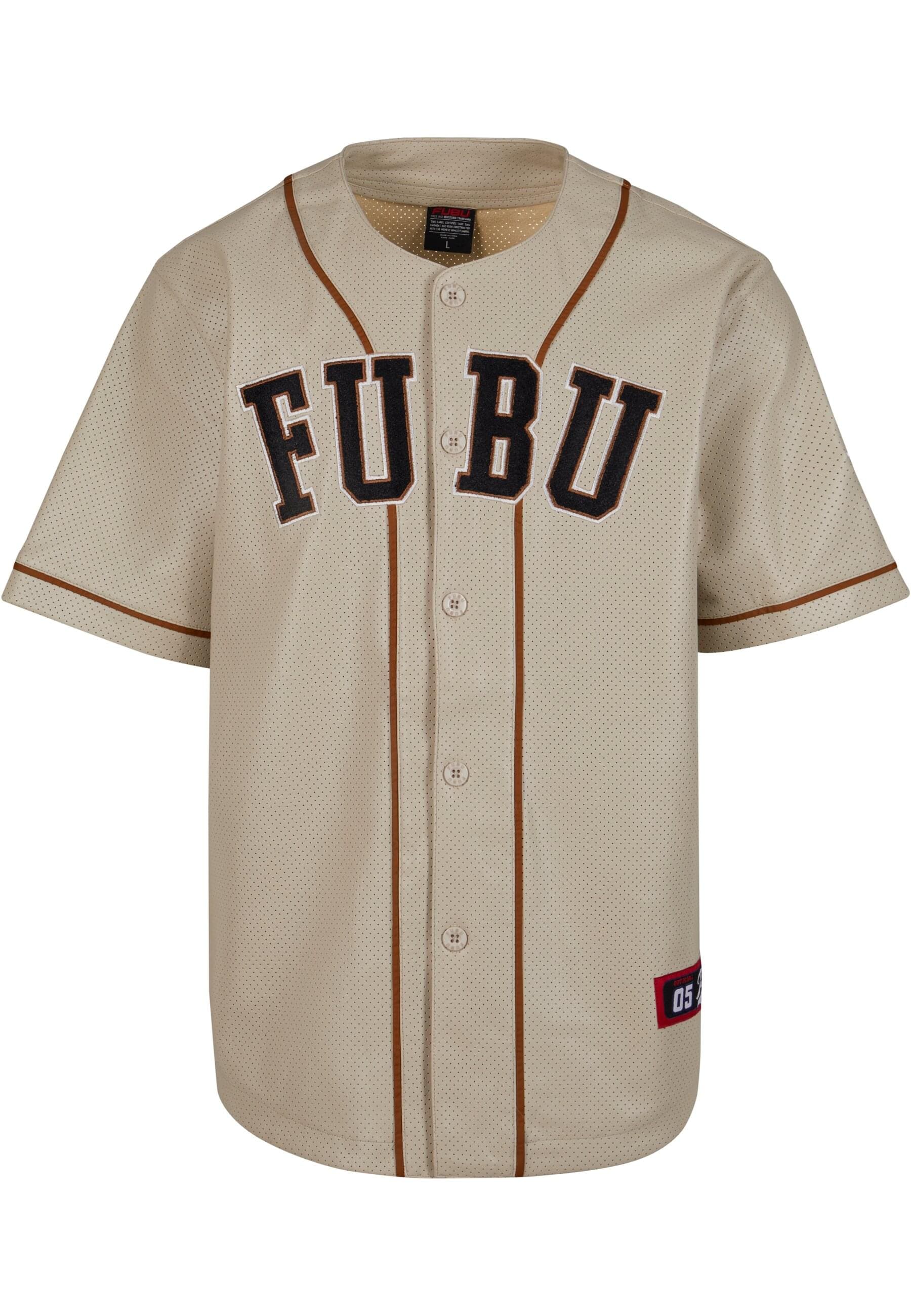 T-Shirt FUBU "Fubu Herren FM233-007-1 FUBU College Leather Baseball Jersey", Herren, Gr. M, beige (creme, schwarz, braun), 100% Polyurethan, unifarben, normal, V-Ausschnitt, Shirts Image