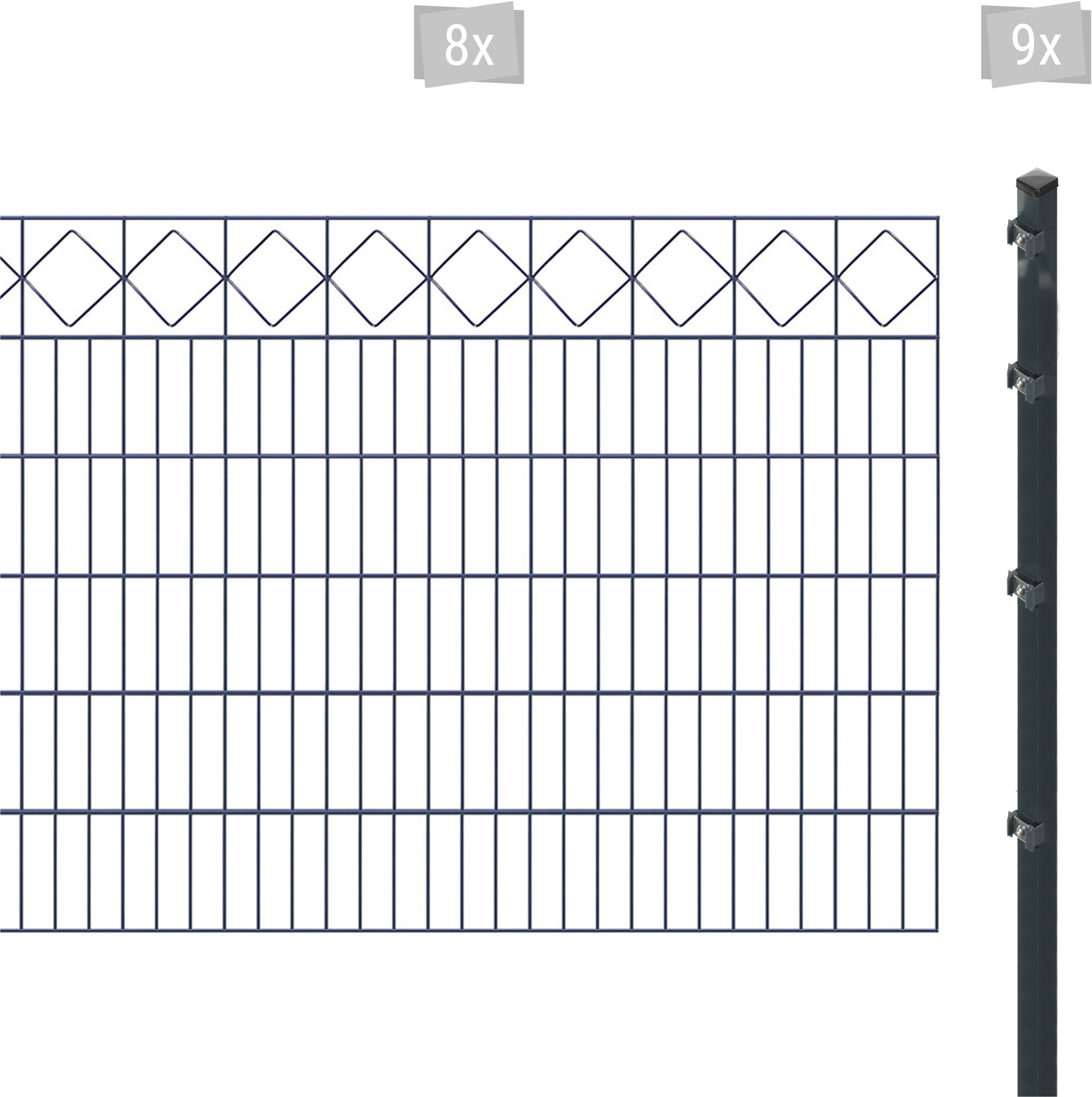 Doppelstabmattenzaun ARVOTEC "ESSENTIAL 120 zum Einbetonieren "Karo" mit Zierleiste", grau (anthrazit), H:120cm, Kunststoff, Stahl, Zaunelemente, Zaunhöhe 120 cm, Zaunlänge 2 - 60 m Image