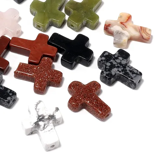 5pcs/lot Natural Stone Beads Cross Shape Agate Turquoise Gem Stone Bead for Jewelry Making DIY Bracelet Necklace Accessories
