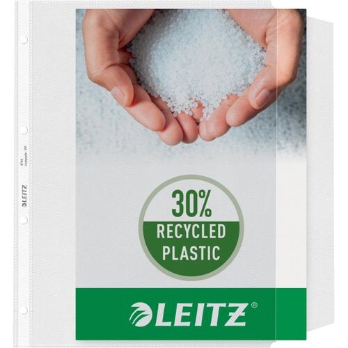 Leitz Prospekthüllen DIN A4 Genarbt Transparent 12 Mikron PP (Polypropylen) Öffnung rechts 4 Löcher 474 50 Stück Image