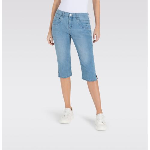 Caprijeans MAC ""Capri"" Gr. 44, Länge 19, blau (lt. blue sky wash) Damen Jeans Eingelegte Zierfalten am Saum