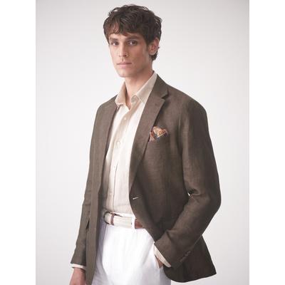 J.McLaughlin Men's McCown Linen Blazer in Herringbone Brown, Size 38