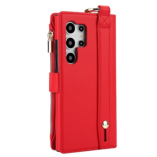 Handy Hülle Handyhüllen Für Samsung Galaxy S25 S24 S23 S23 FE S22 S21 Ultra Plus A55 5G A15 A14 A73 Rückseite Brieftaschenhülle Mit Ständer Ringhalter Reisverschluss Retro TPU PU-Leder Image