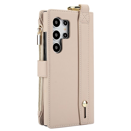 Handy Hülle Handyhüllen Für Samsung Galaxy S25 S24 S23 S23 FE S22 S21 Ultra Plus A55 5G A15 A14 A73 Rückseite Brieftaschenhülle Mit Ständer Ringhalter Reisverschluss Retro TPU PU-Leder Image