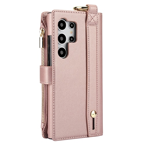 Handy Hülle Handyhüllen Für Samsung Galaxy S26 Ultra Plus S25 S24 S23 S22 S23 FE S21 Ultra Plus A55 5G A15 A14 Rückseite Brieftaschenhülle Mit Ständer Ringhalter Reisverschluss Retro TPU PU-Leder Image