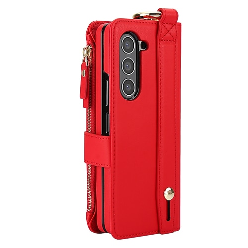 Handy Hülle Handyhüllen Für Samsung Galaxy Z Fold 7 Z Fold 6 Z Fold 5 Z Fold 4 Z Fold 3 Rückseite Brieftaschenhülle Mit Ständer Ringhalter Reisverschluss Retro TPU PU-Leder Image