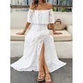 Damen Maxikleid Weißes Kleid A Linie Kleid Elegant Rüschenärmel Hochzeitsgast Cocktailparty Lässiger Schnitt Einfarbig Einfach Kurzarm Schulterfrei Weiß Aprikose Sommer