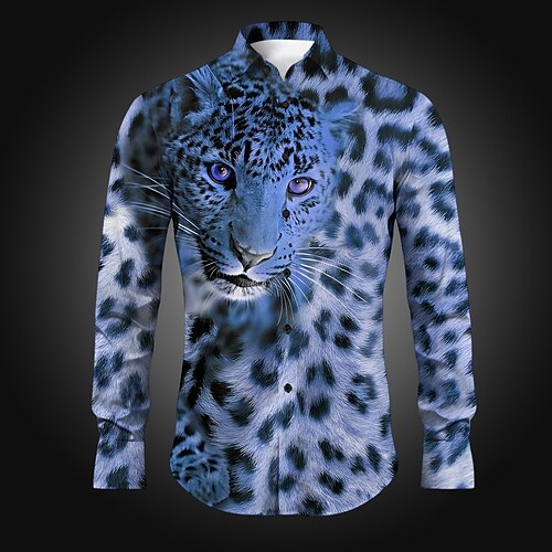 Herren Leopard Knopfhemd Bedruckte Hemden Langarm Lässig Party Täglich Ferien Herbst Winter Frühling Sommer Hemden mit Kragen Knöpfe Druck Gelb Blau Purpur Braun Grau Image