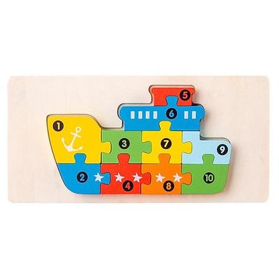 Hölzerne Früherziehung, Kognition, Lernspielzeug für Kinder, Gebäude, Holz, Tiertransport, passende Form, dreidimensionales 3D-Puzzle Image