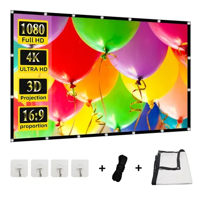 60-200 Inch Portable Foldable Projector Screen High Density White Less Creases Soft Projection