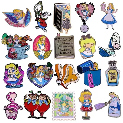 Alice In Wonderland Enamel Pins Fantasy Movies Cartoon Anime Metal Brooch Badge Fashion Jewellery