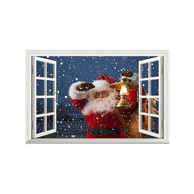 Christmas 3d Window Santa Claus Snowman Festival Party Home Decoration Painting Self Adhesive Wallpaper