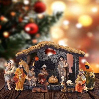 Colorful Resin Nativity Set with Creche - Christmas Nativity Scene for Indoor Holiday Decor - Family-Friendly Christmas Decorations Christmas Nativity Scene Xmas Belen Decoration