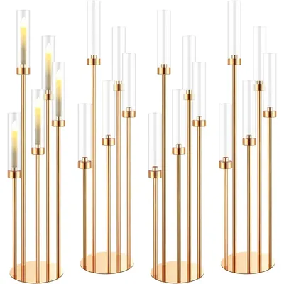 Luxury 5 Arm Candelabra Set for Table Centerpiece, Gold Metal Candlestick Holder with Matching Cup