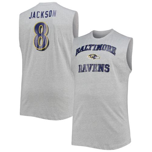 Baltimore Ravens Big & Tall Player Name & Number Muskel-Tanktop von Lamar Jackson für Herren, Grau meliert