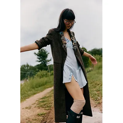 Hailey Tweed Duster Jacket at Free People in Chestnut Combo, Size: XL