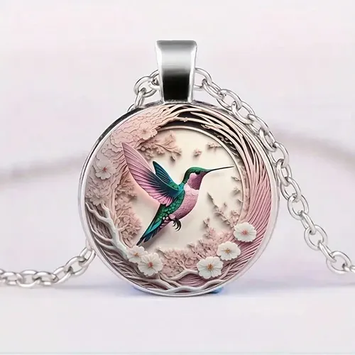 Mignon rond colibri dôme en verre Cabochon pendentifs colliers oiseau forêt tropicale bijoux accessoires