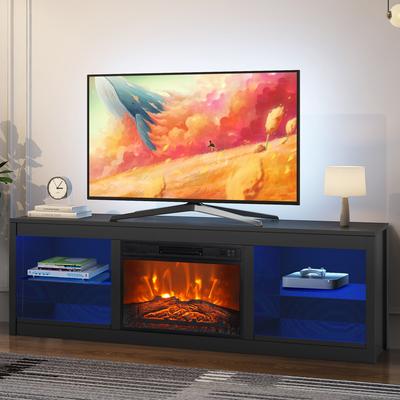 66" Modern Black Electric Fireplace TV Stands Console for 75-inch TV with Remote - 66 in console width
