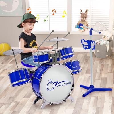 Kids Jazz Drum Keyboard Set with Stool and Microphone Stand - 31.5" x 19.5" x 26.5" (L x W x H)