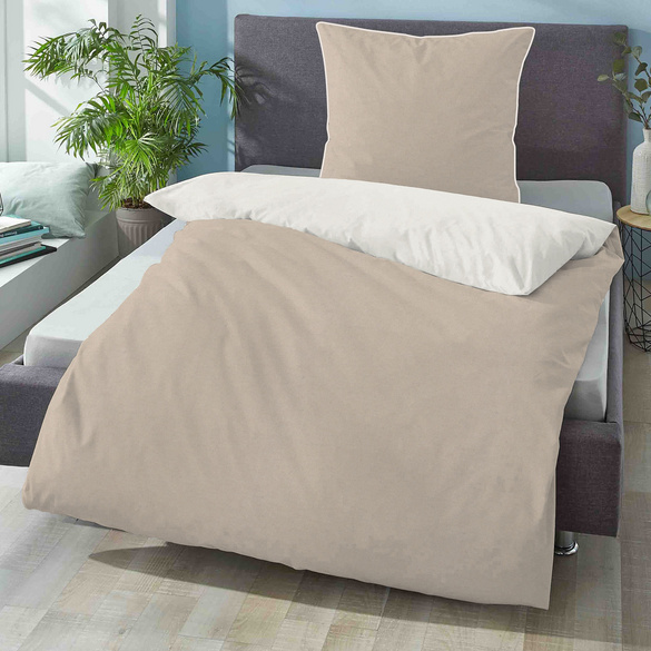 biberna Melange-Flanell Bettwäsche MELANGE UNI kitt, 155x220 cm + 80x80 cm Image