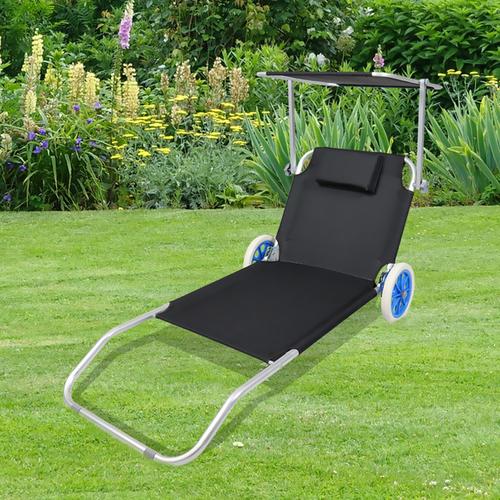 VCM Gartenliege Sonnenliege rollbar Schwarz