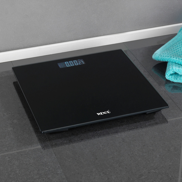 WENKO Personenwaage LCD Schwarz, digitale Körperwaage mit LCD-Display Image