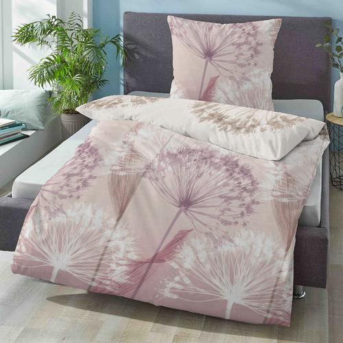 biberna Mako-Satin Bettwäsche PUSTEBLUME rose, 155x220 cm + 80x80 cm