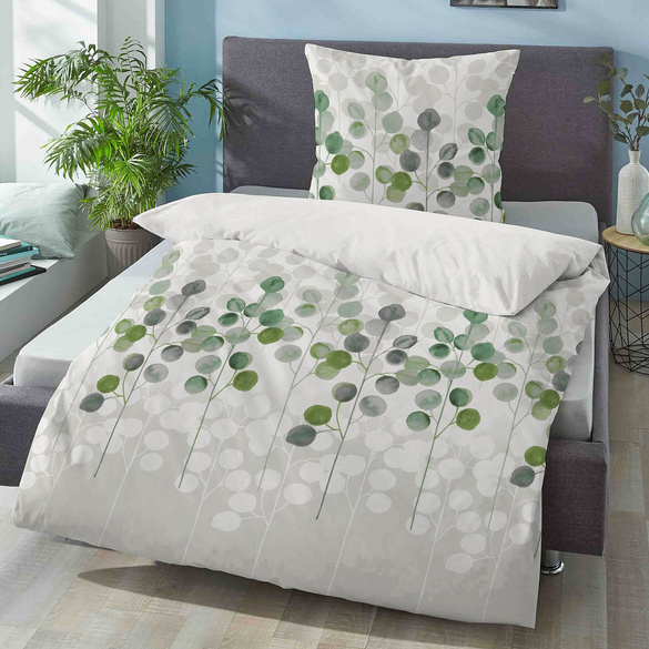 biberna Seersucker Bettwäsche STILISIERTE PFLANZE pistaziengrün, 135x200 cm + 80x80 cm Image