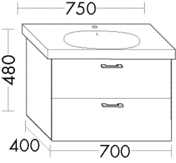 Burgbad Waschtischunterschrank Sys30 PG4 Sana 480x700x400 Grau Hochglanz, WVZI070F3364 WVZI070F3364 Image